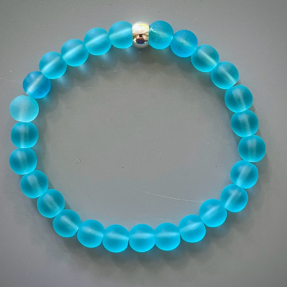 Elegant Bright Blue Sea Glass Handcrafted Bead Bracelet